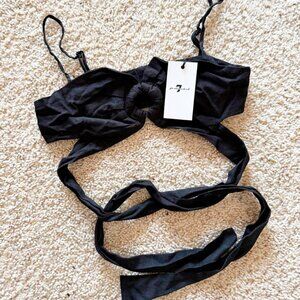 For All Mankind Black Cutout Ring Crop Top – Wrap Tie Back, NWT, Size S